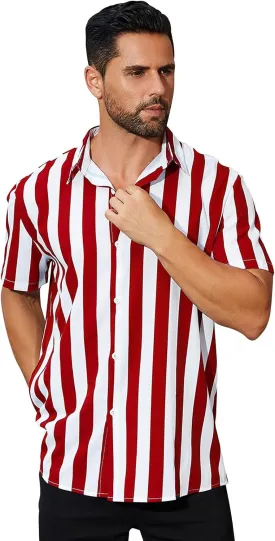 ABAFIP Men's Casual Striped Button Down Short Sleeve Shirt Summer Beach Hawaiian Button up Dress Shirts