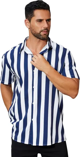 ABAFIP Men's Casual Striped Button Down Short Sleeve Shirt Summer Beach Hawaiian Button up Dress Shirts