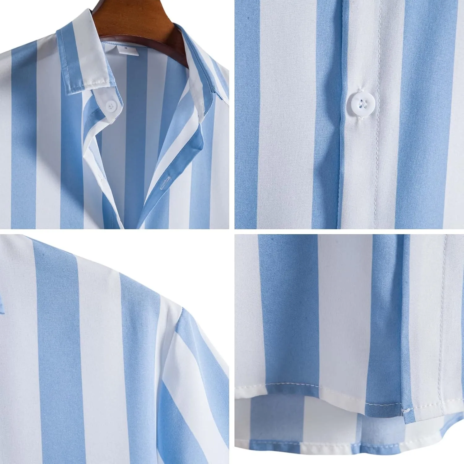 ABAFIP Men's Casual Striped Button Down Short Sleeve Shirt Summer Beach Hawaiian Button up Dress Shirts
