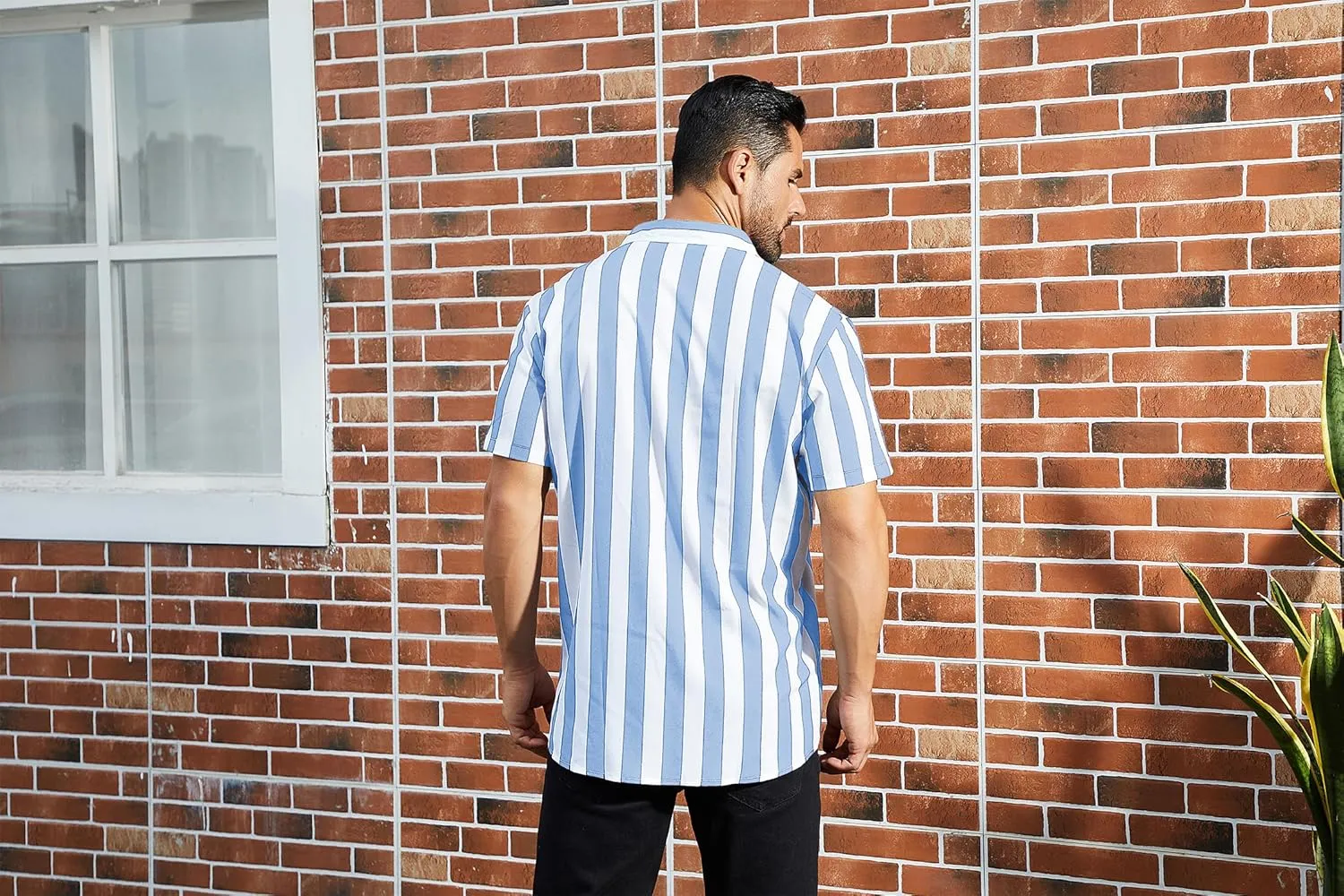 ABAFIP Men's Casual Striped Button Down Short Sleeve Shirt Summer Beach Hawaiian Button up Dress Shirts