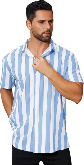 ABAFIP Men's Casual Striped Button Down Short Sleeve Shirt Summer Beach Hawaiian Button up Dress Shirts