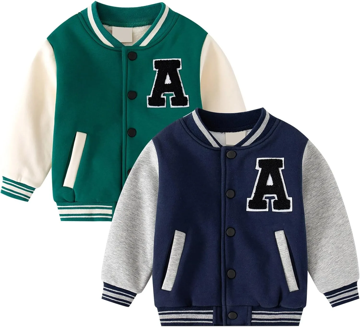 Baby Boy Girl Letter Graphic Color Block Baseball Jacket Button Front Long Sleeve Bomber Jackets Winter Clothes