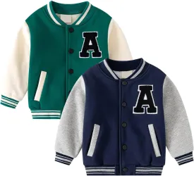 Baby Boy Girl Letter Graphic Color Block Baseball Jacket Button Front Long Sleeve Bomber Jackets Winter Clothes