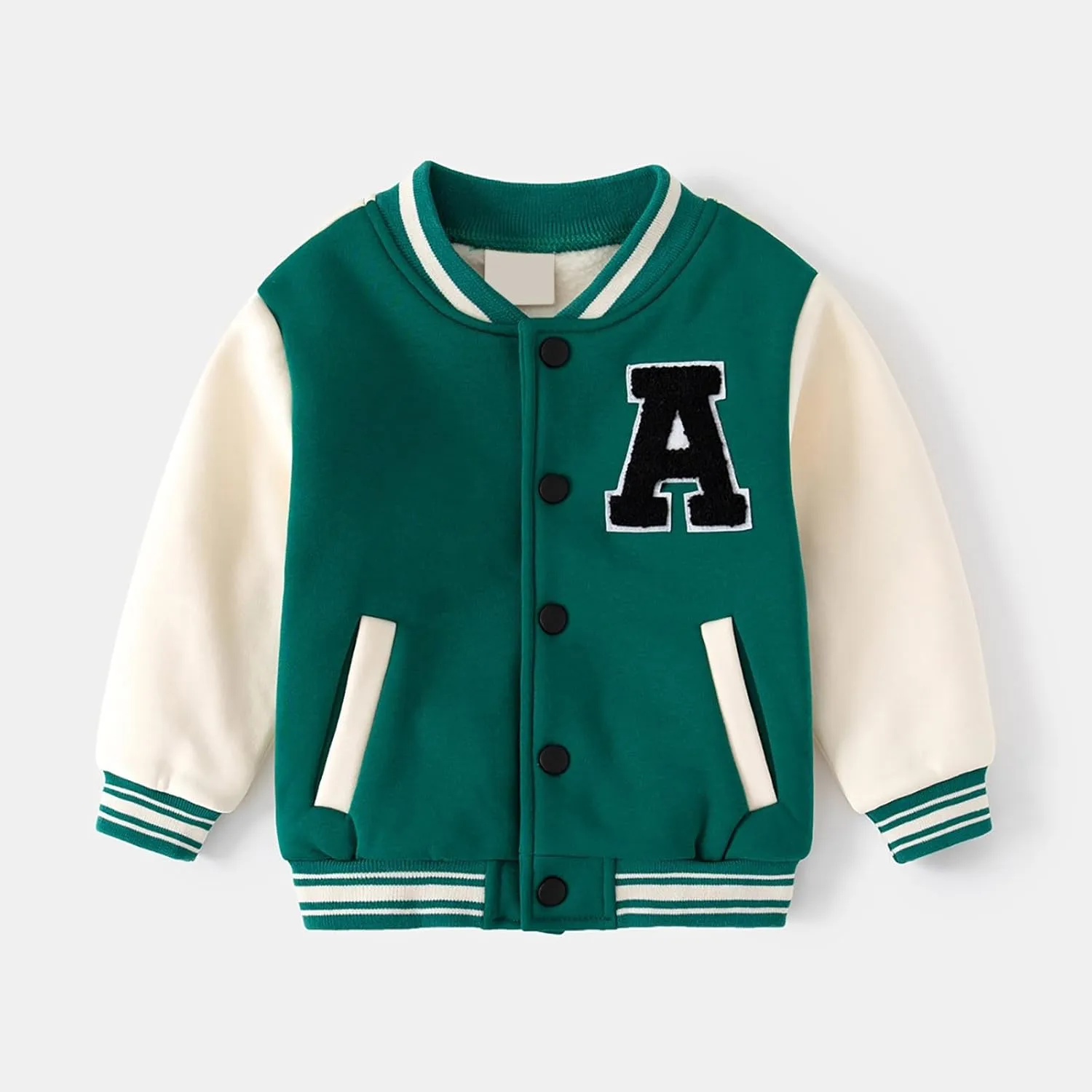 Baby Boy Girl Letter Graphic Color Block Baseball Jacket Button Front Long Sleeve Bomber Jackets Winter Clothes