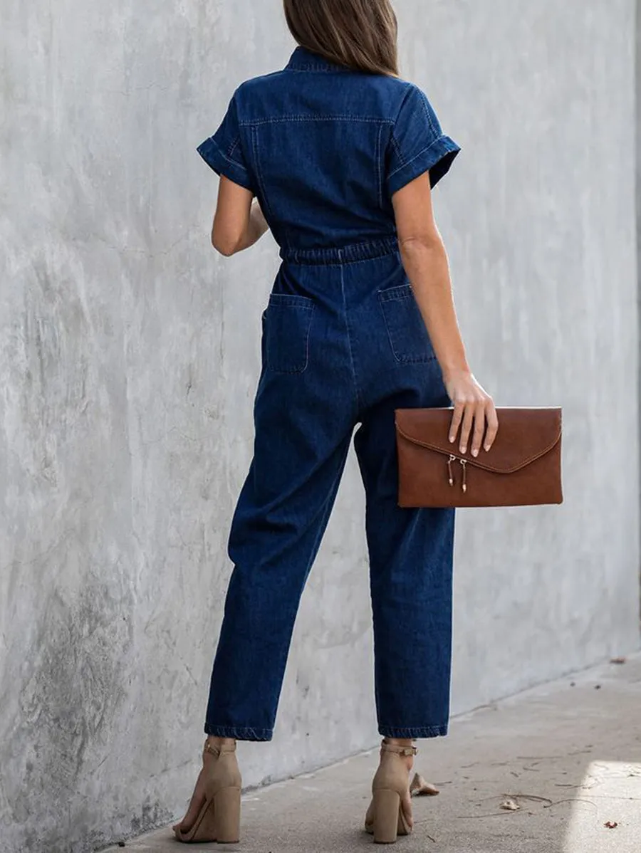 Casual Short Sleeve Pocket Jumpsuit