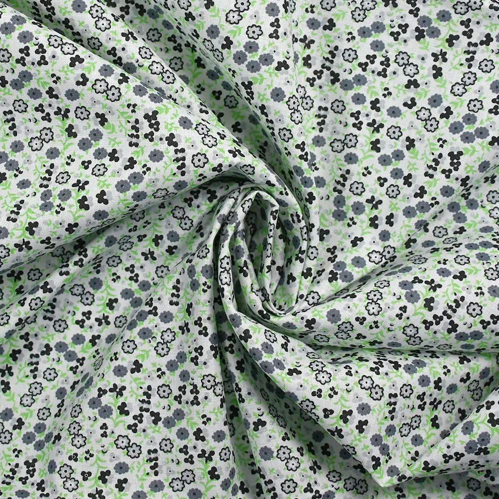 Coton imprimé fleurs Giulia gris fond blanc