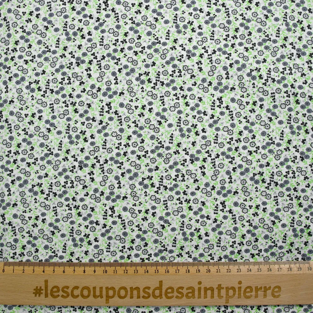 Coton imprimé fleurs Giulia gris fond blanc