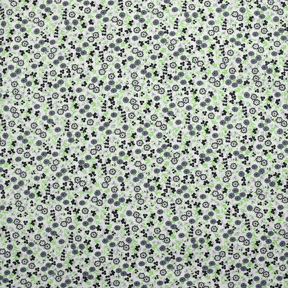 Coton imprimé fleurs Giulia gris fond blanc