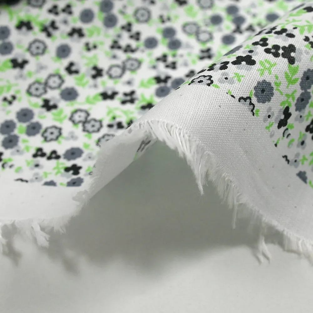 Coton imprimé fleurs Giulia gris fond blanc