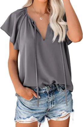Dokotoo Women's Casual Boho Floral Printed V Neck Tops Drawstring Short Long Sleeve T Shirt Blouses