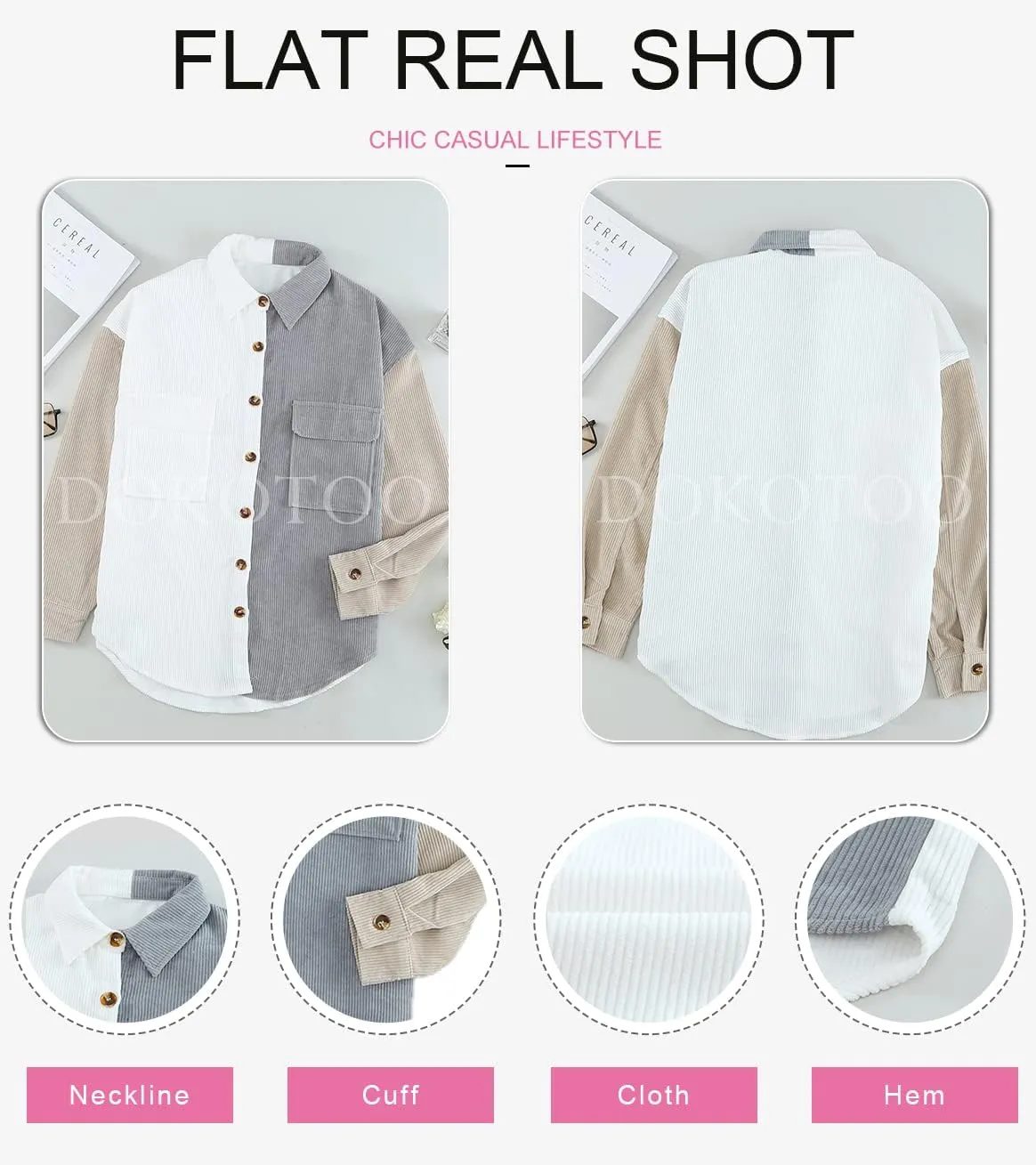 Dokotoo Womens Corduroy Button Down Shirts Boyfriend Long Sleeve Oversized Blouses Tops