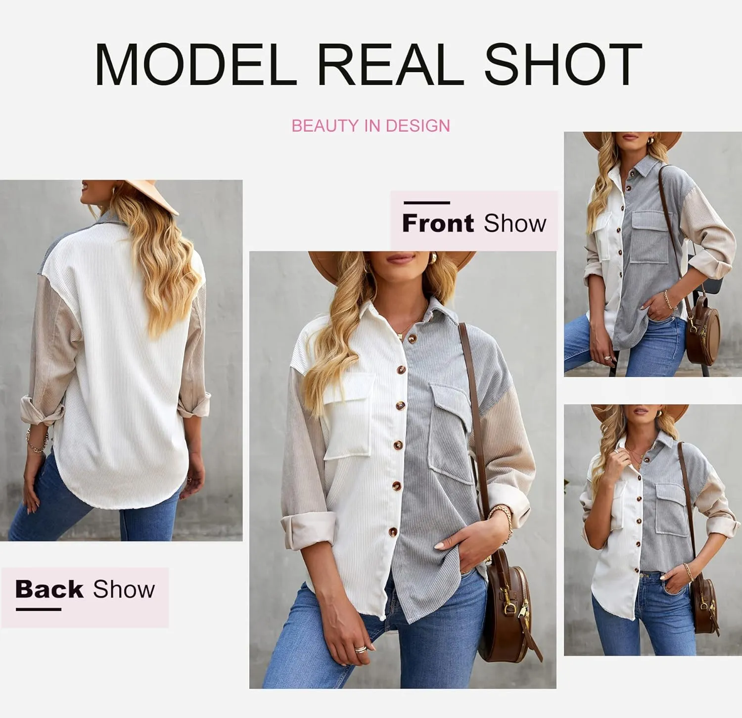 Dokotoo Womens Corduroy Button Down Shirts Boyfriend Long Sleeve Oversized Blouses Tops