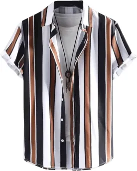 Floerns Men's Striped Shirts Casual Short Sleeve Button Down Shirts