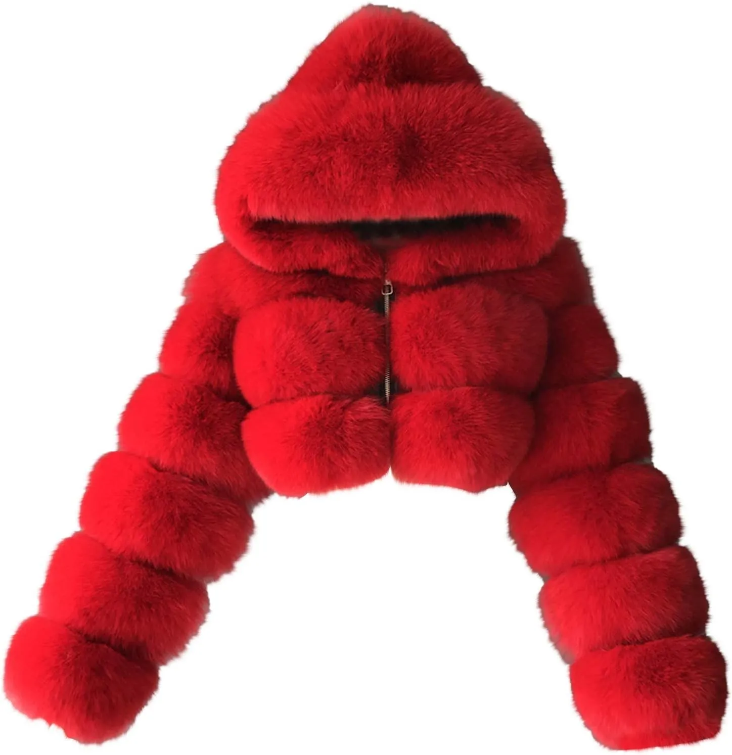 hlysgo Winter Crop Coats Womens Faux Fur Jacket Long Sleeve Hooded Cropped Jackets Zipper Fuzzy Short Coat Outerwear