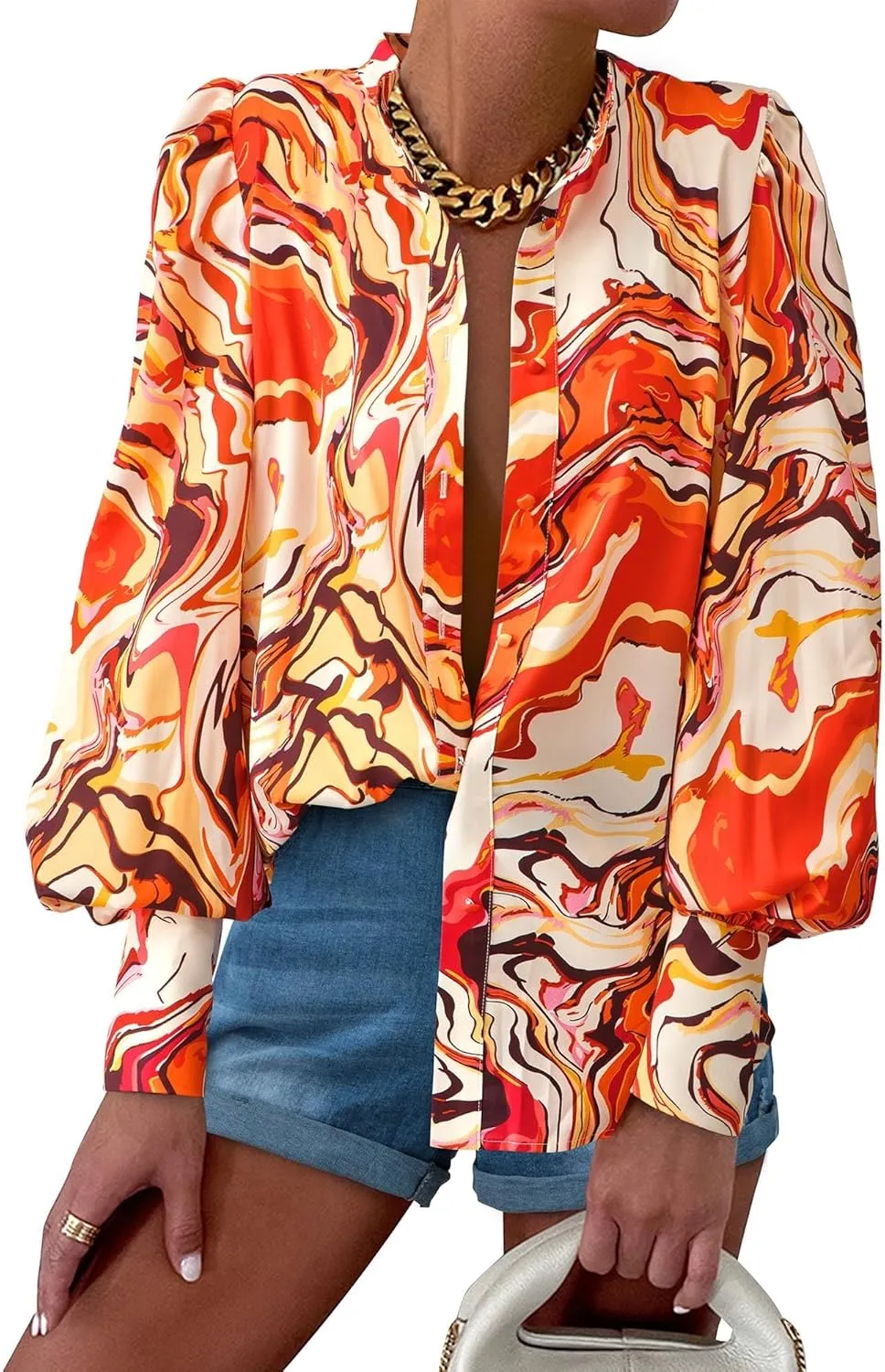 KIRUNDO Boho Tops for Women Blouses Dressy Casual Long Sleeve Floral Button Down Shirts 2025 Summer Spring Date Outfits