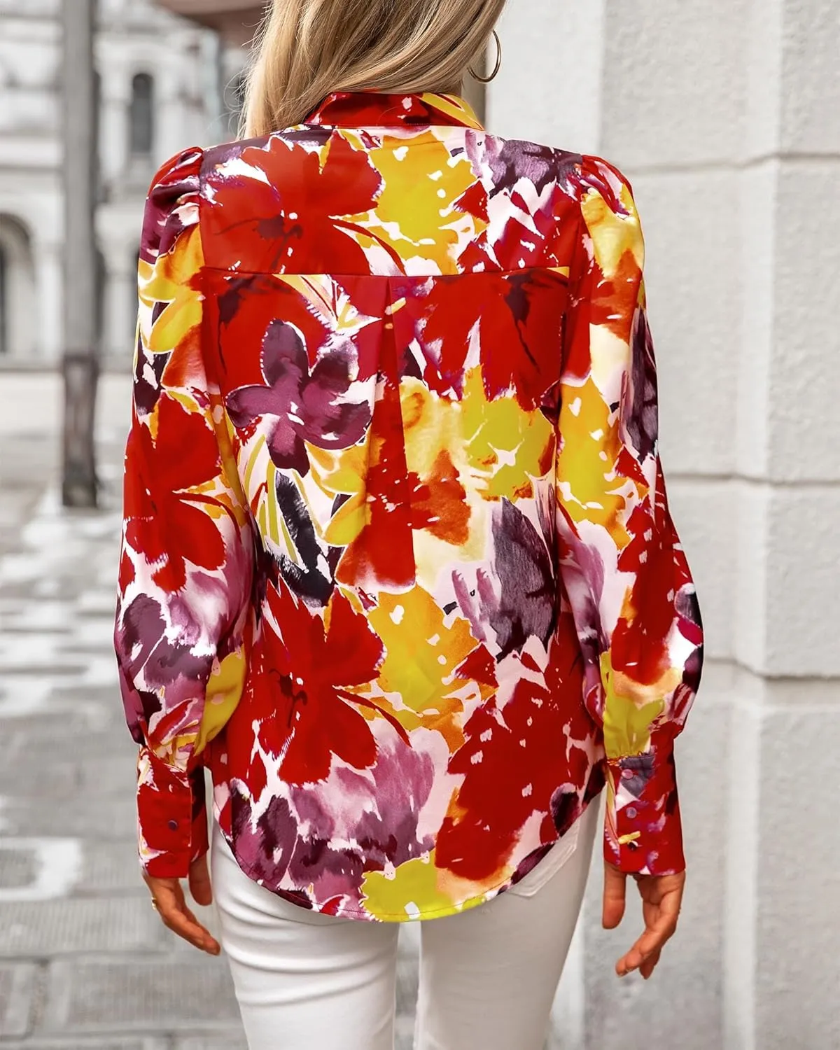KIRUNDO Boho Tops for Women Blouses Dressy Casual Long Sleeve Floral Button Down Shirts 2025 Summer Spring Date Outfits