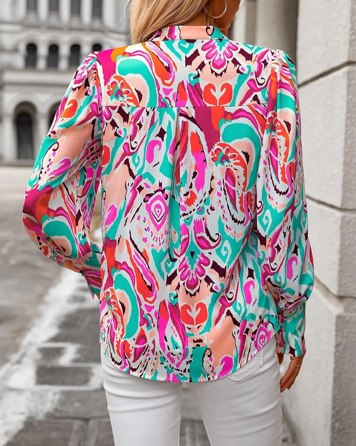 KIRUNDO Boho Tops for Women Blouses Dressy Casual Long Sleeve Floral Button Down Shirts 2025 Summer Spring Date Outfits
