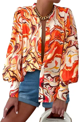 KIRUNDO Boho Tops for Women Blouses Dressy Casual Long Sleeve Floral Button Down Shirts 2025 Summer Spring Date Outfits