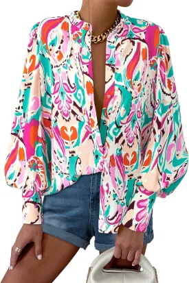 KIRUNDO Boho Tops for Women Blouses Dressy Casual Long Sleeve Floral Button Down Shirts 2025 Summer Spring Date Outfits