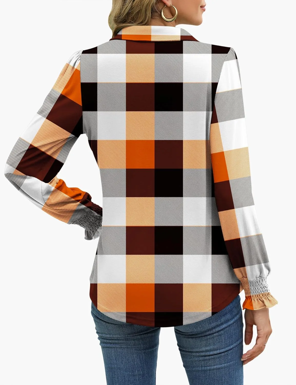 LUYAA Blouses for Women Dressy Casual Long Sleeve Loose Fit Tunic Tops V-Neck Collared Fall Shirts S-XXXL