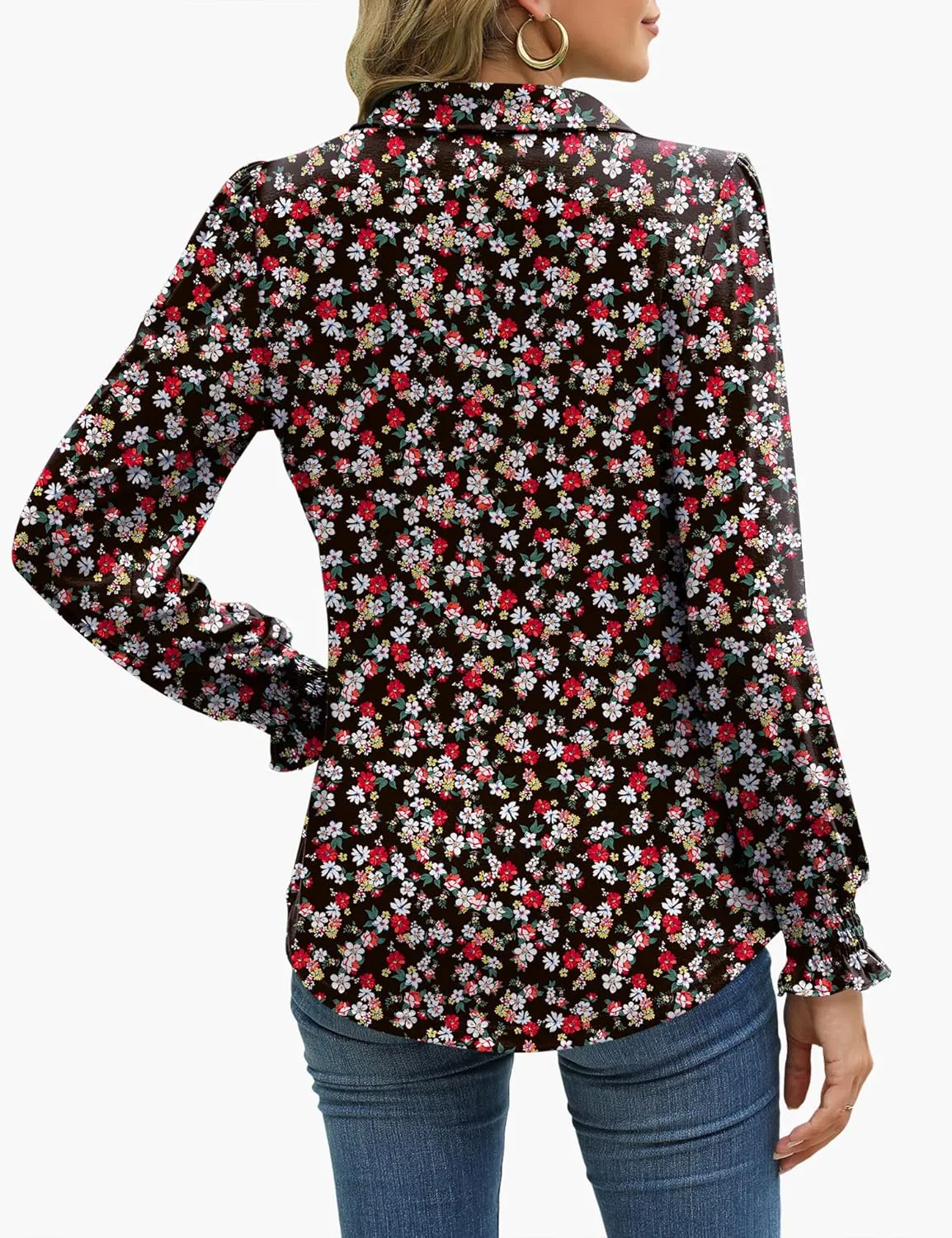 LUYAA Blouses for Women Dressy Casual Long Sleeve Loose Fit Tunic Tops V-Neck Collared Fall Shirts S-XXXL