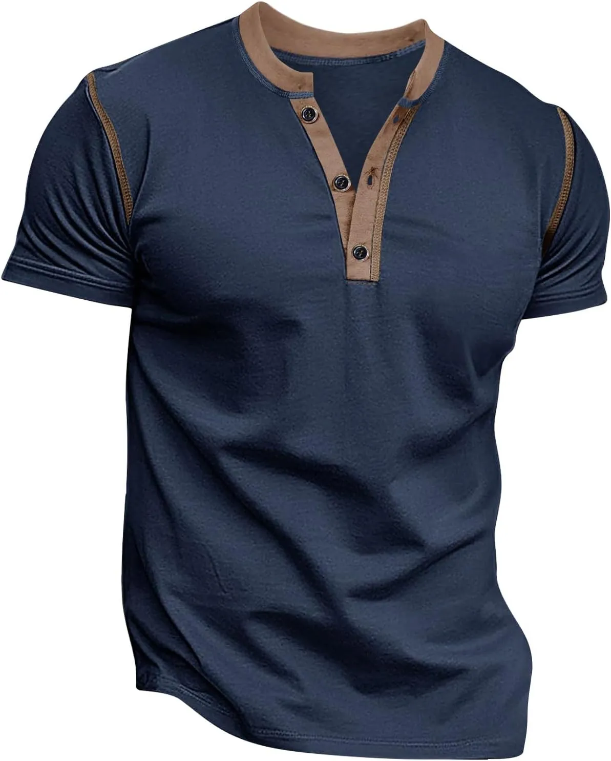 Mens Fashion Henley Shirt Short Sleeve Lightweight Cotton Gym Workout Fitness T-Shirts Button Pullover Summer Tees