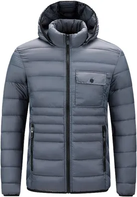 Mens Puffer Jacket Lightweight Hooded Down Jacket Water Resistant Quilted Jacket Plus Size Insulated Jacket Winter Coat