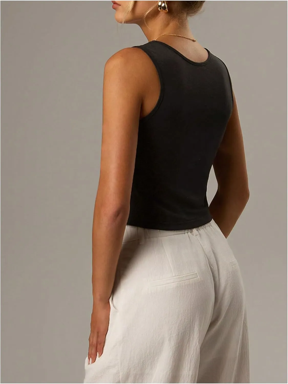 Milumia Women's Cut Out Twist Front Split Hem Tank Top Sexy V Neck Sleeveless Crop Tops