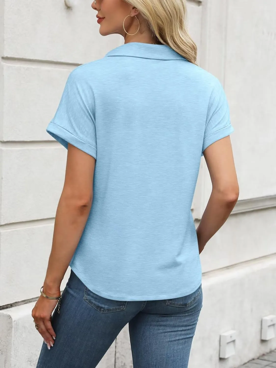 ORANDESIGNE Women's Short Sleeve Polo Tops Summer Button Down Collared T Shirts Casual Cute Ladies Tees