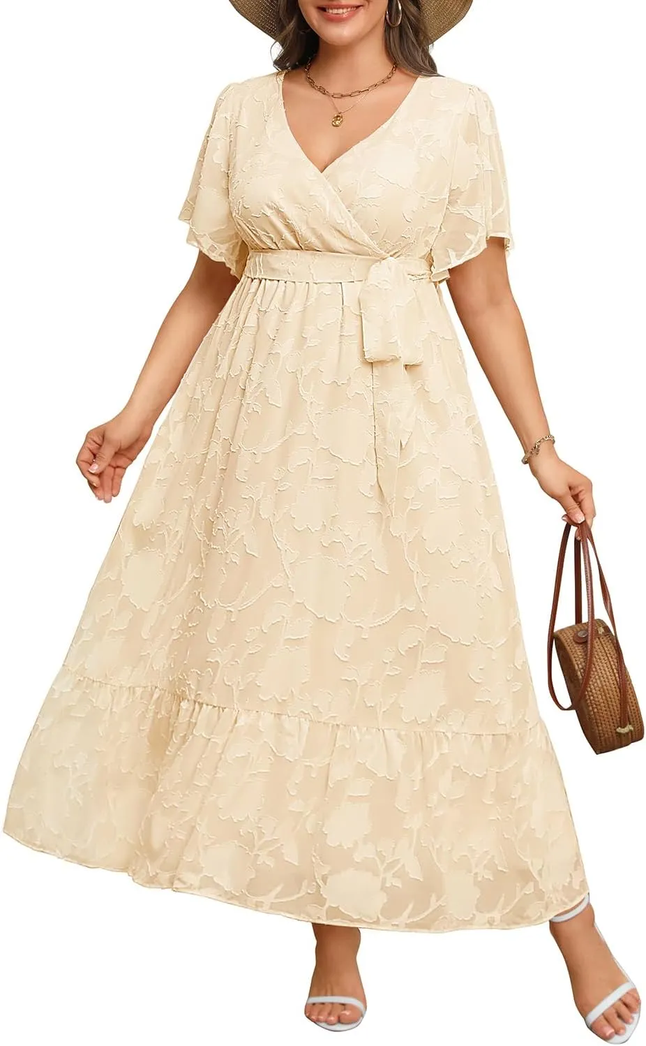Pinup Fashion Plus Size Dresses for Wedding Guest - 2025 Cocktail Semi Formal Summer Wrap V Neck Maxi Dress