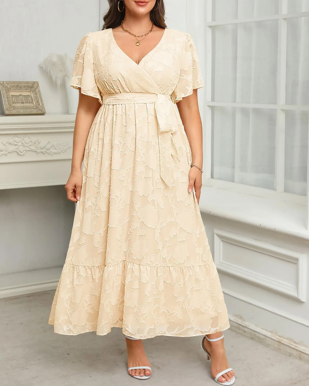 Pinup Fashion Plus Size Dresses for Wedding Guest - 2025 Cocktail Semi Formal Summer Wrap V Neck Maxi Dress