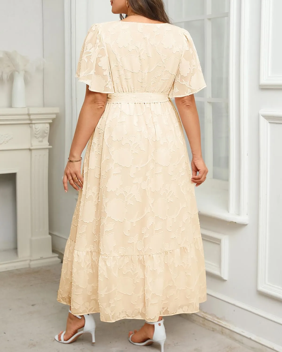 Pinup Fashion Plus Size Dresses for Wedding Guest - 2025 Cocktail Semi Formal Summer Wrap V Neck Maxi Dress