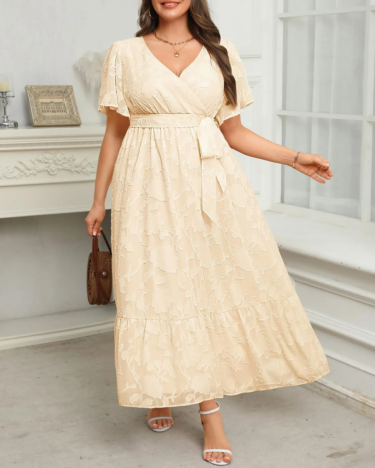 Pinup Fashion Plus Size Dresses for Wedding Guest - 2025 Cocktail Semi Formal Summer Wrap V Neck Maxi Dress
