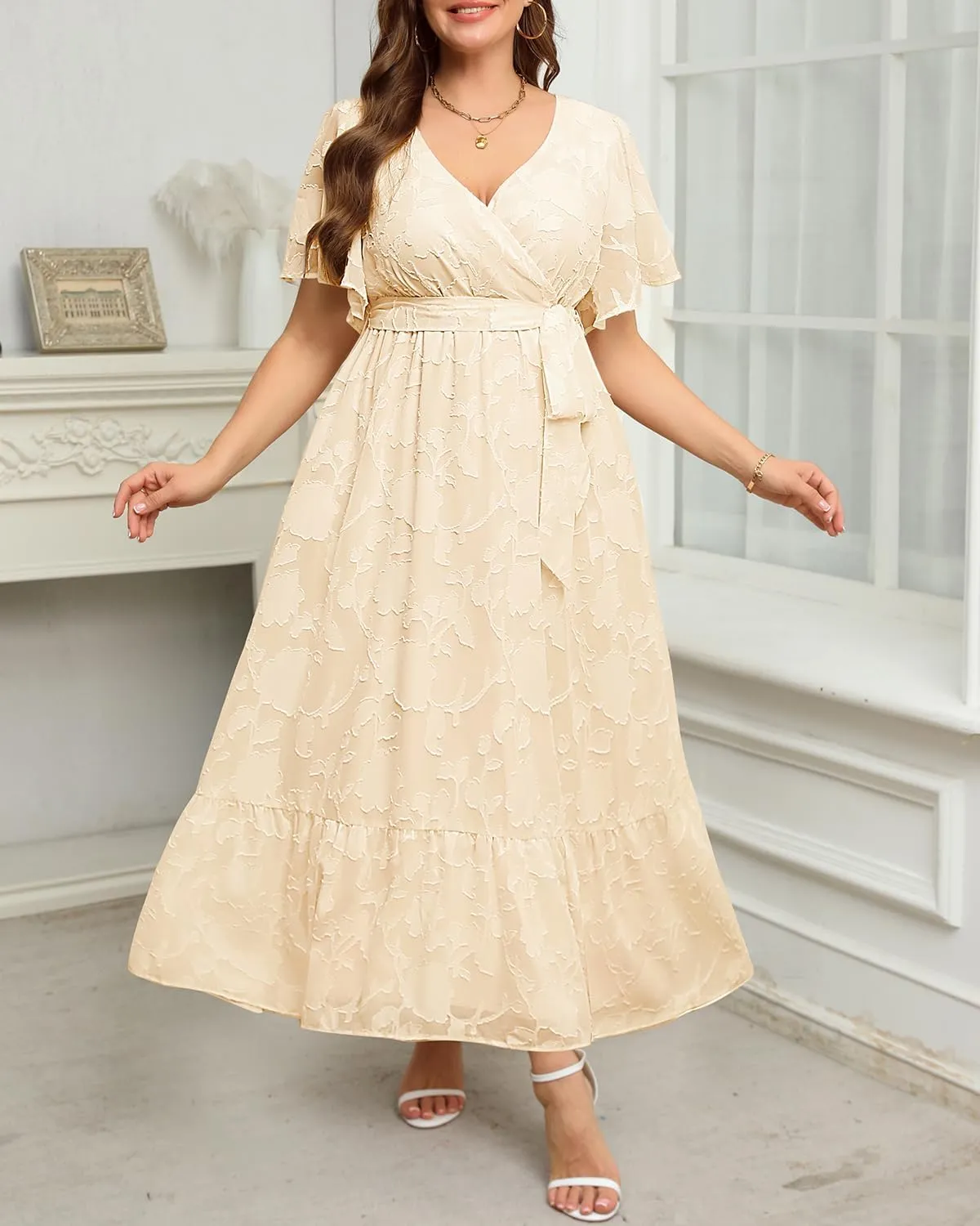 Pinup Fashion Plus Size Dresses for Wedding Guest - 2025 Cocktail Semi Formal Summer Wrap V Neck Maxi Dress
