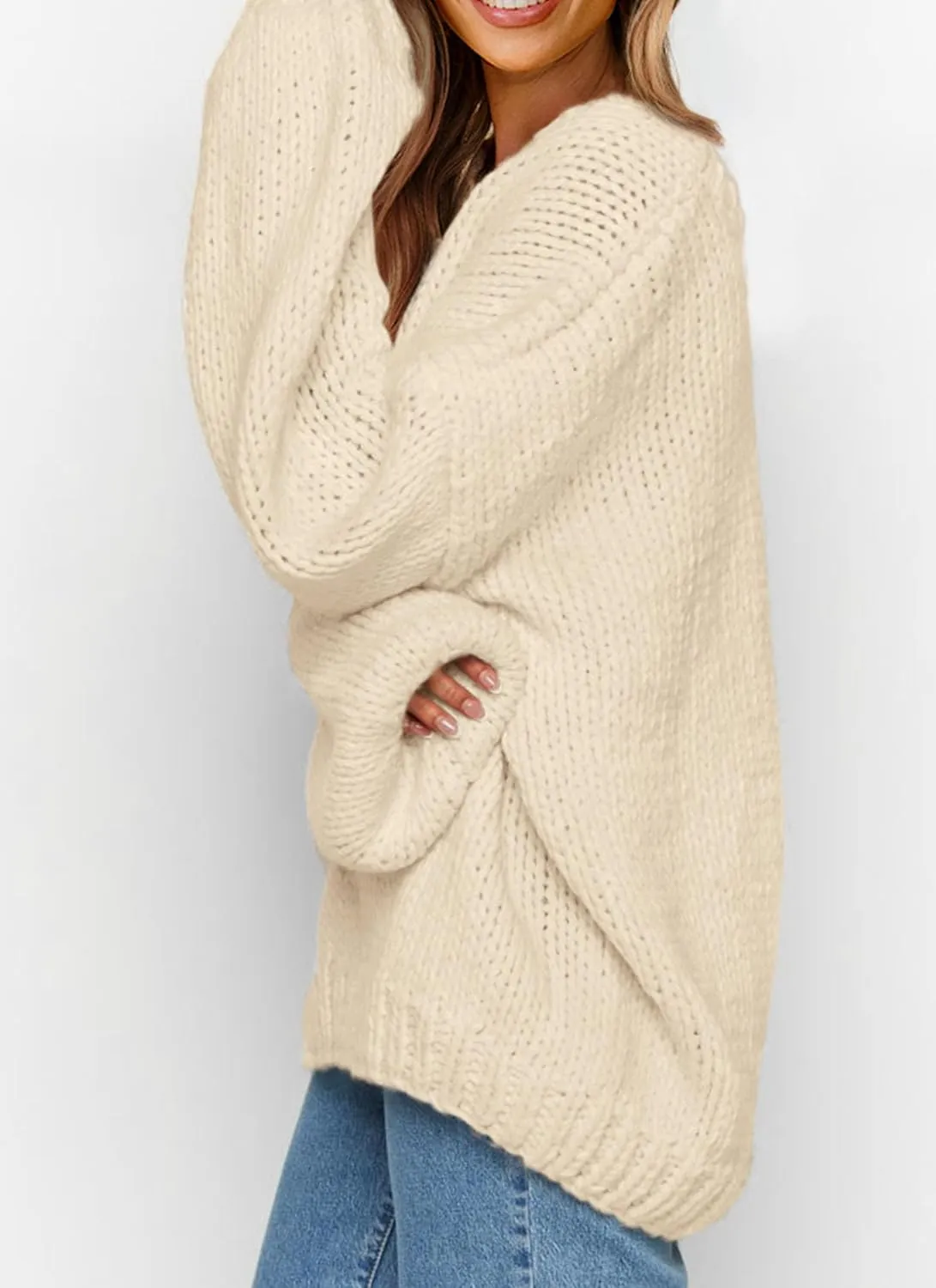 PRETTYGARDEN Women's Fall Oversized Sweaters Long Sleeve V Neck Dressy Casual Chunky Knit Loose Pullover Tops Winter Clothing