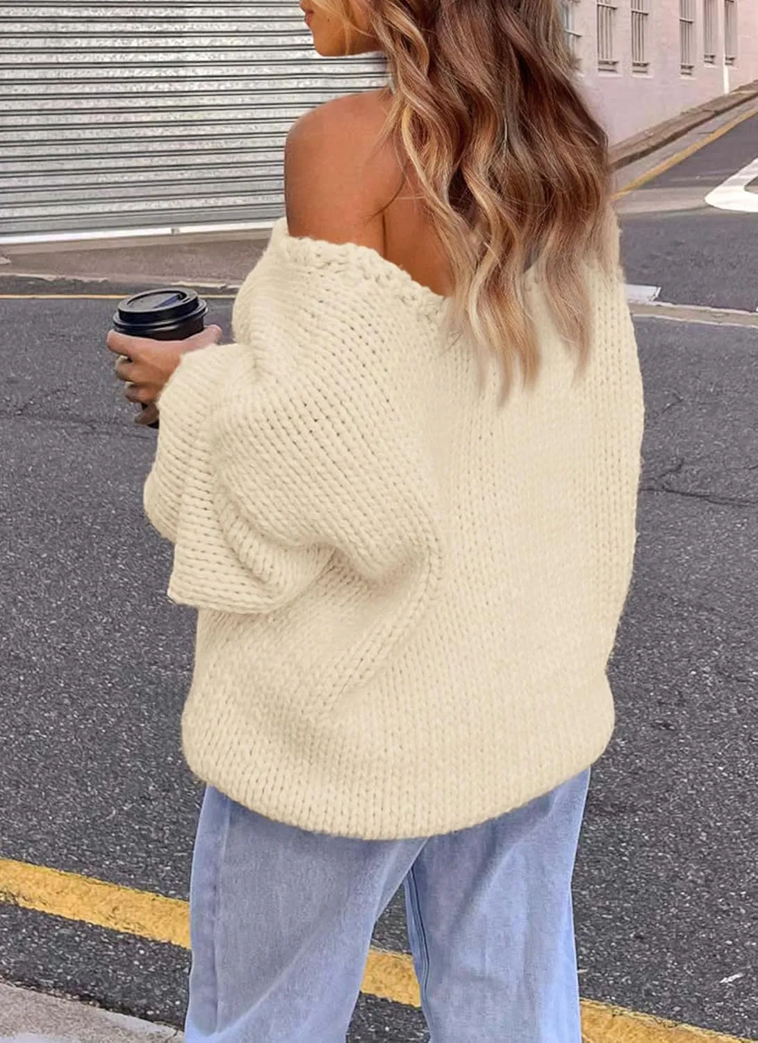 PRETTYGARDEN Women's Fall Oversized Sweaters Long Sleeve V Neck Dressy Casual Chunky Knit Loose Pullover Tops Winter Clothing
