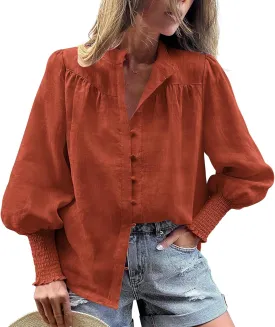 PRETTYGARDEN Womens Spring Long Sleeve Tops Dressy Casual Button Down Smocked Cuffed Office Business Work Blouses Shirts