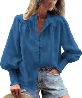 PRETTYGARDEN Womens Spring Long Sleeve Tops Dressy Casual Button Down Smocked Cuffed Office Business Work Blouses Shirts