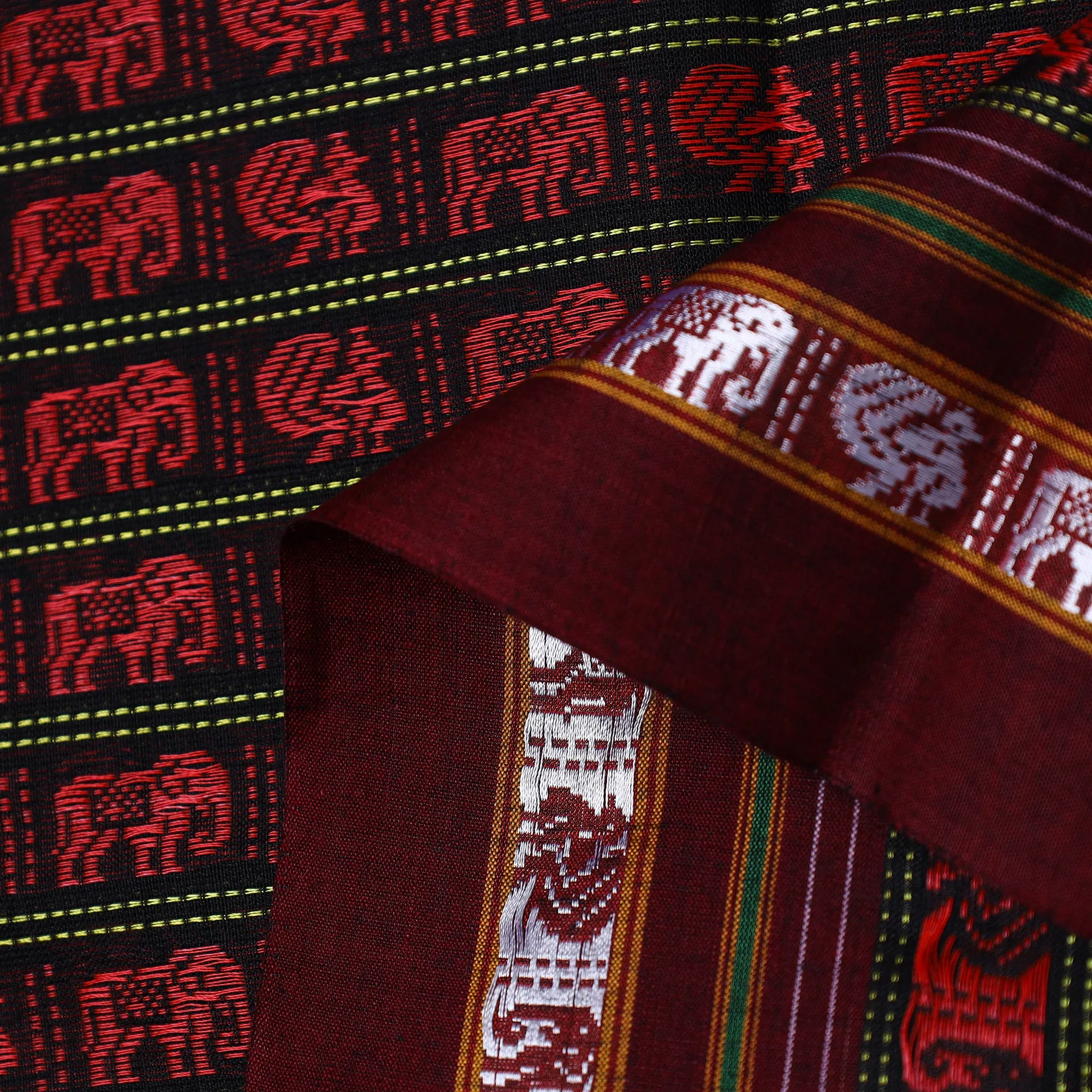 Red - Traditional Khun Weave Cotton Fabric 08