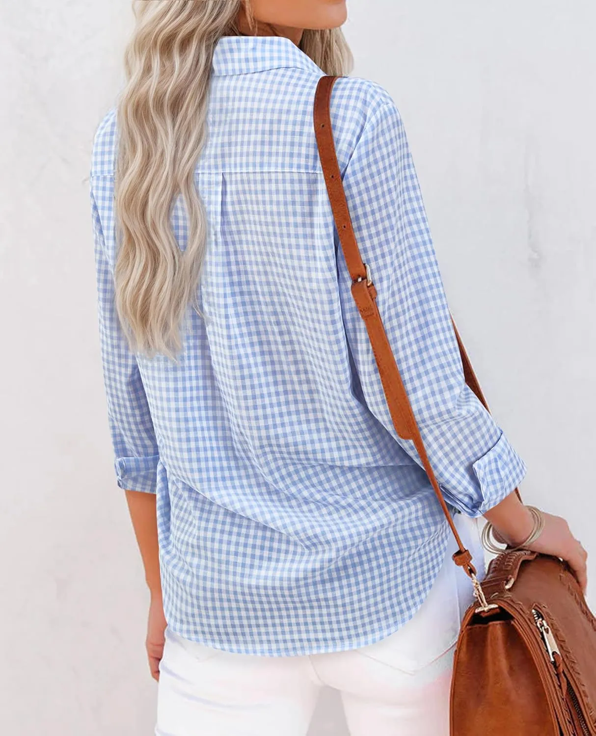 siliteelon Womens Plaid Shirts Long Sleeve Button Down Dress Shirts Lightweight Casual Work Office Collared Blouse Top