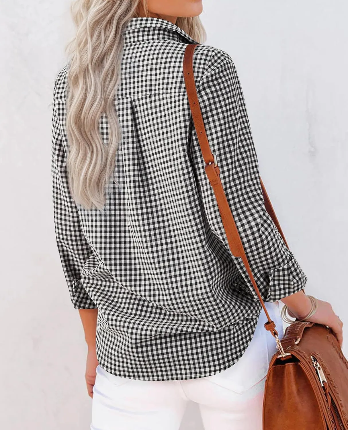 siliteelon Womens Plaid Shirts Long Sleeve Button Down Dress Shirts Lightweight Casual Work Office Collared Blouse Top