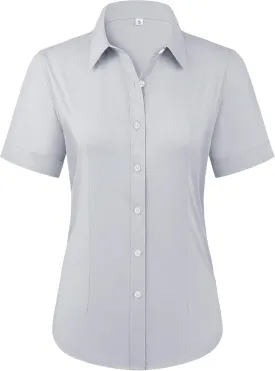 siliteelon Womens Stain Shield Dress Shirts Wrinkle Free Short Sleeve Solid Tops Blouses Button Down Shirts