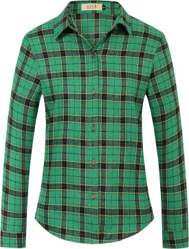 SSLR Flannel Shirts Womens Long Sleeve Button Down Plaid Shirts Casual