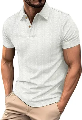 Summer Casual Polo Shirts for Men Button up Short Sleeve Textured Workout T-Shirts Casual Basic Office Business Tops