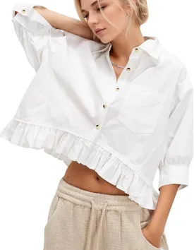 Women Peplum Button Down Shirts 3/4 Length Sleeve Business Casual Tops Crop Striped Oversized Shirts Blouses Tops