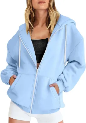 Women Teen Girls Hoodies Fall Long Sleeve Jacket Cute Zip up Hoodie Oversized Y2k Sweatshirts Pockets