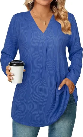 Womens 3 4 Sleeve Blouse Long Sleeve Business Casual Tunic Tops V Neck Work Tops Textured Dressy Casual Shirts