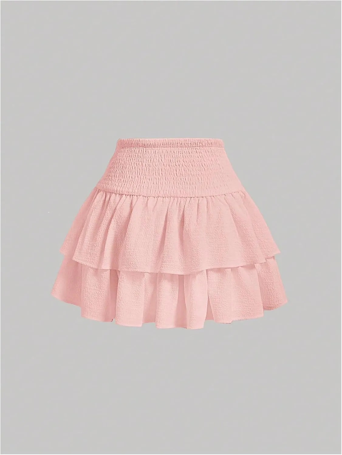 Women's Bow Front Mini Skirt High Shirred Waist Layered Ruffle Hem Short Cake Skirts