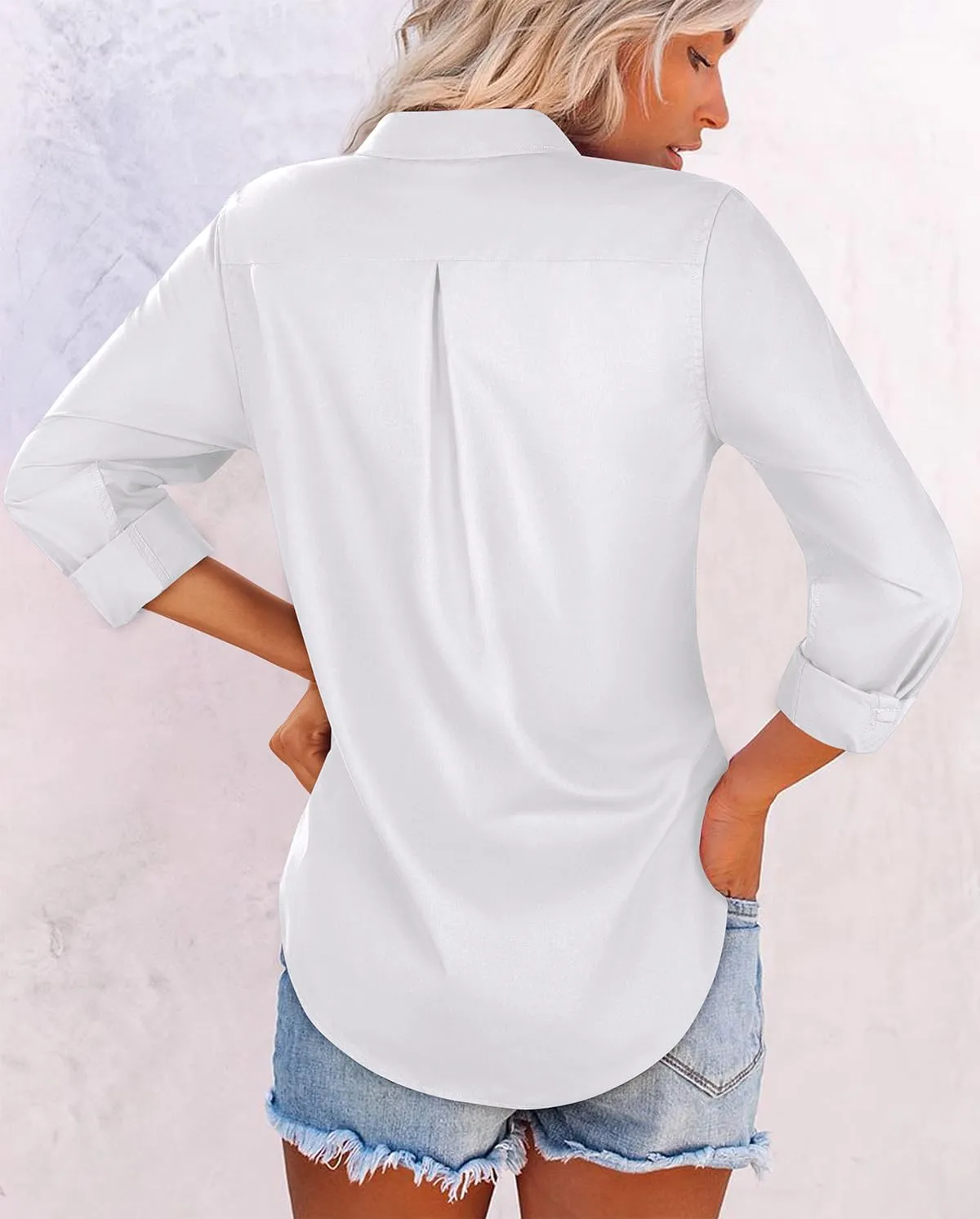 Womens Button Down Shirts Dress Shirt Collared Wrinkle Free Long Sleeve Blouse Office Tunics Tops with Pockets