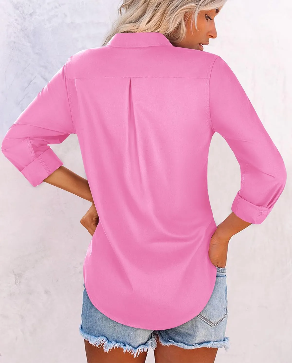 Womens Button Down Shirts Dress Shirt Collared Wrinkle Free Long Sleeve Blouse Office Tunics Tops with Pockets
